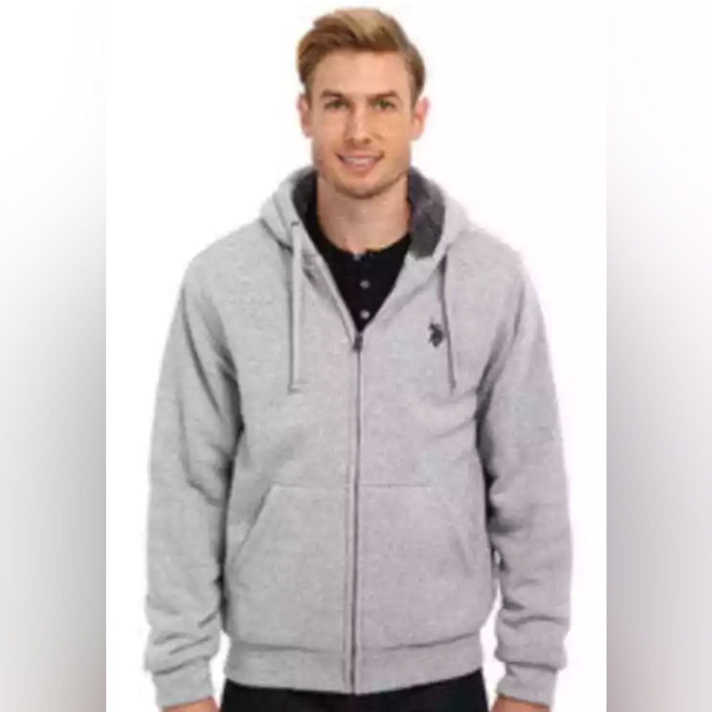 U.S. Polo Assn. Full-Zip Sherpa Lined Hoodie Sweatshirt Size L Pre-owned Great
